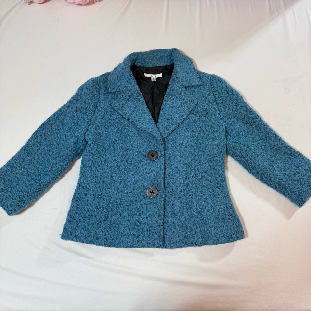CAbi Wool Blend Turquoise Blue Button Up Jacket Blazer Lined Womens 4 - Picture 1 of 12